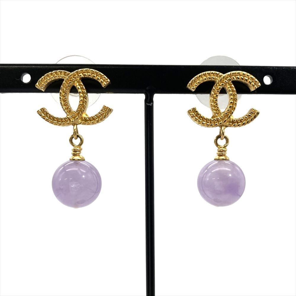 CHANEL Authentic Purple Logo Earrings